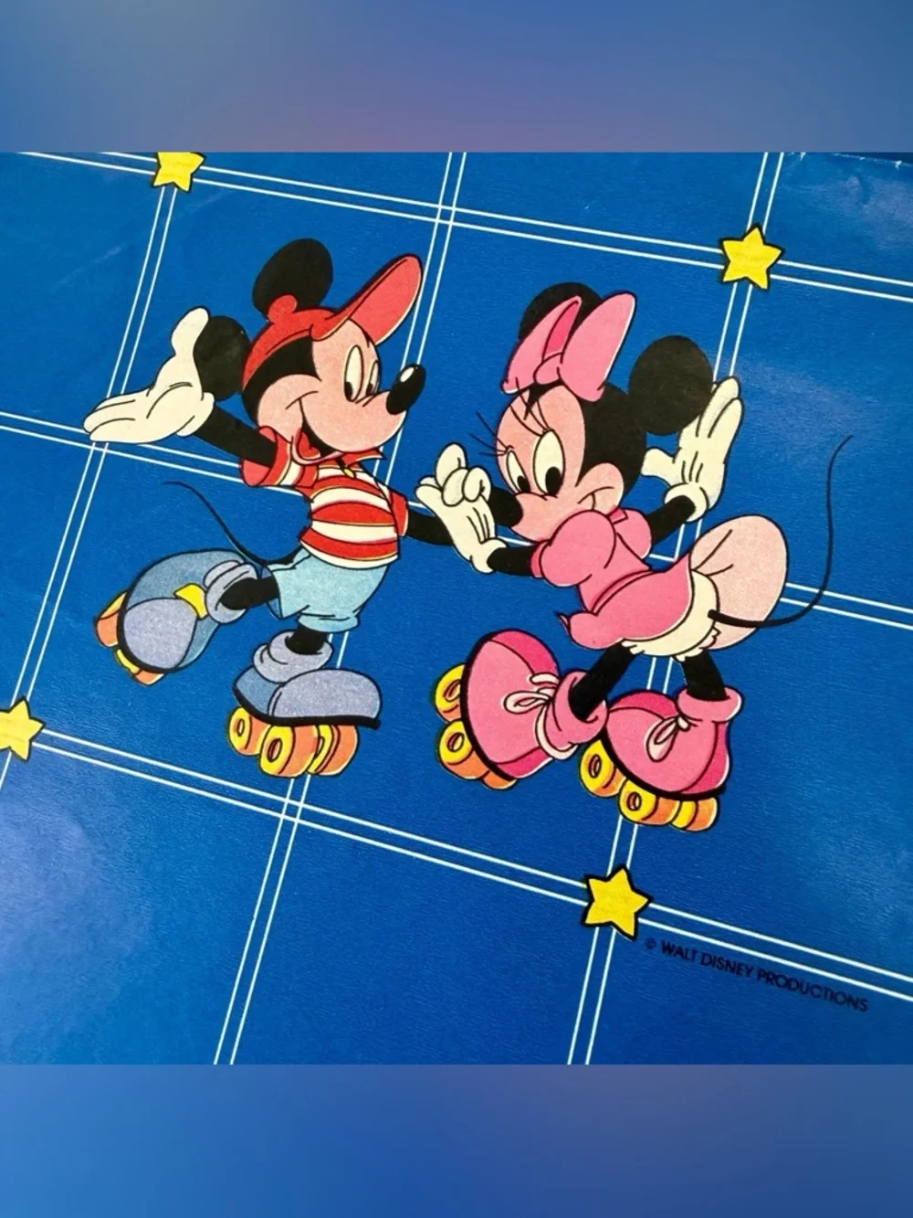 Disney Vintage 1980’s Mickey and Minnie Rollerskating wrapping paper Sheet- Rare